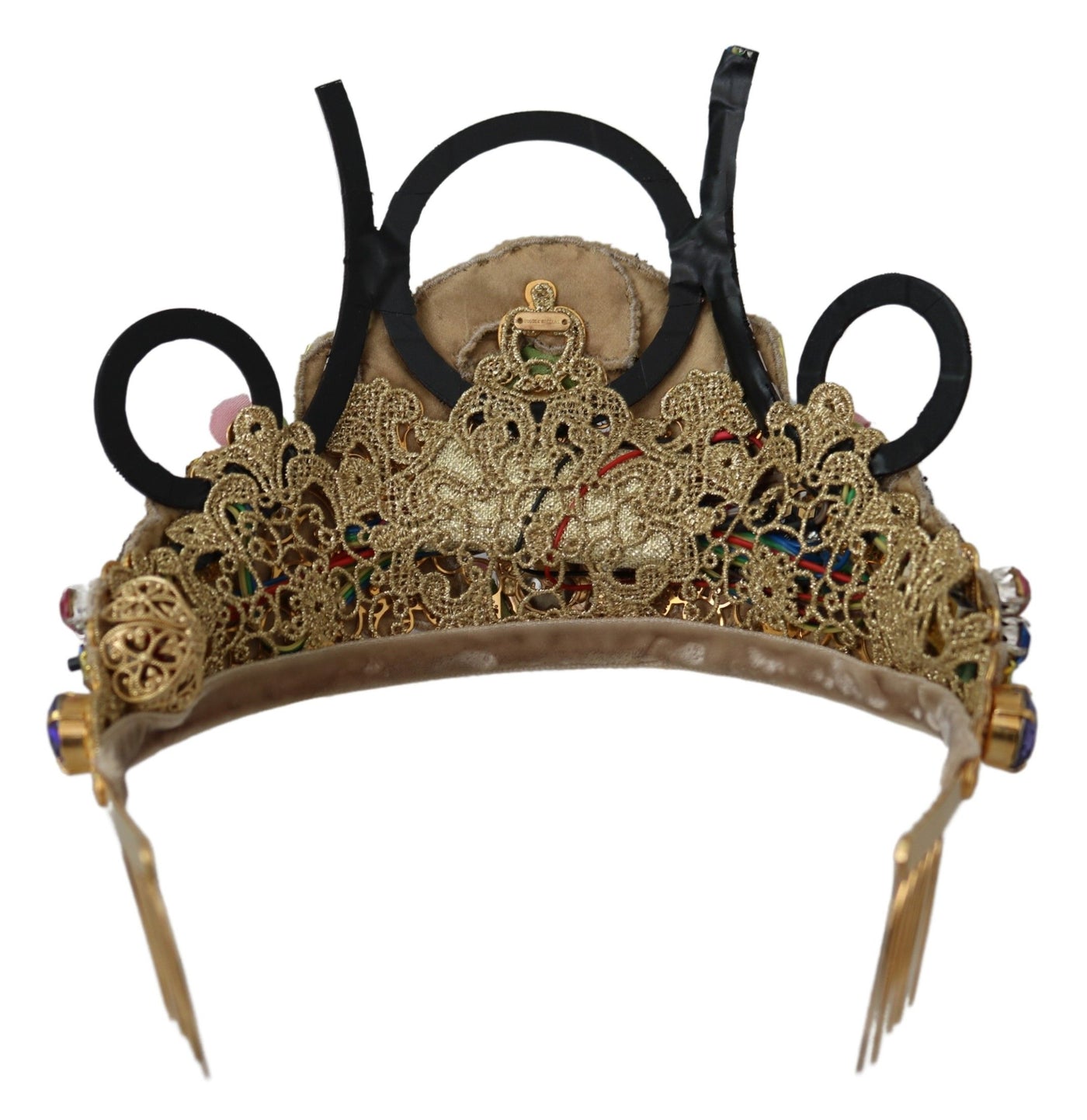 Dolce &amp; Gabbana Gouden Messing Bloemen Kristallen LED-verlichting Kroon Tiara Diadeem