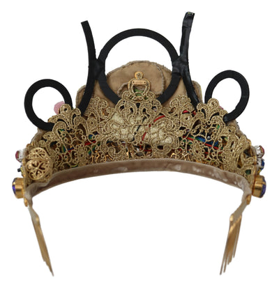 Dolce &amp; Gabbana Gouden Messing Bloemen Kristallen LED-verlichting Kroon Tiara Diadeem