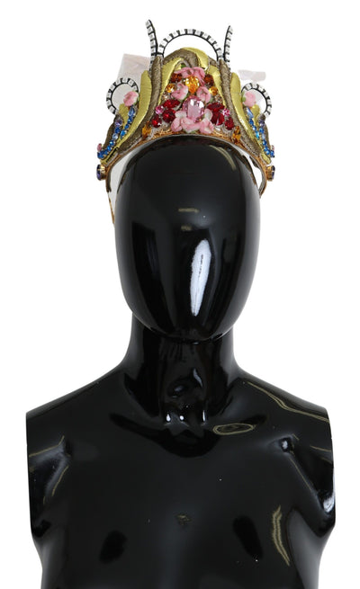 Dolce &amp; Gabbana Gouden Messing Bloemen Kristallen LED-verlichting Kroon Tiara Diadeem