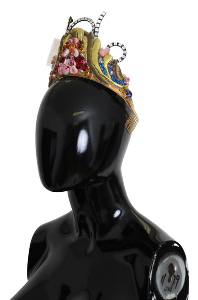 Dolce &amp; Gabbana Gouden Messing Bloemen Kristallen LED-verlichting Kroon Tiara Diadeem