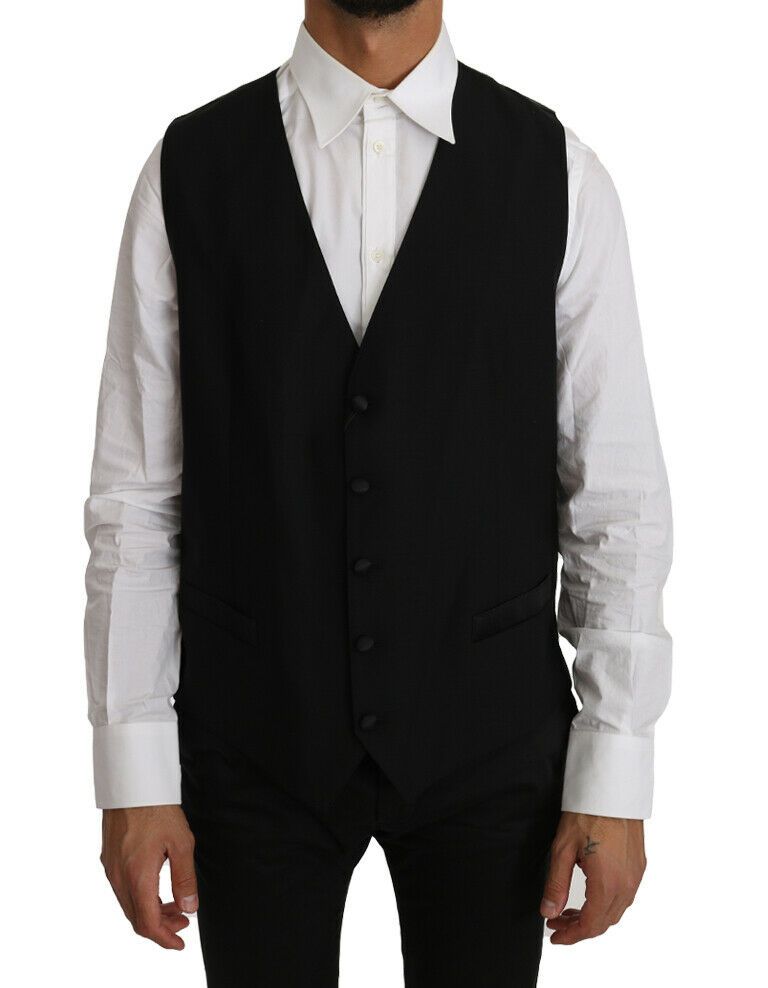 Dolce &amp; Gabbana zwart effen wollen zijden vest