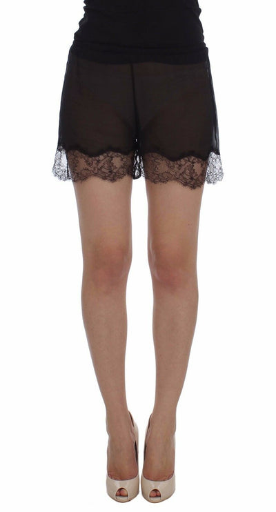 Dolce &amp; Gabbana Zwarte Zijden Nachtkleding Shorts met Bloemenkant