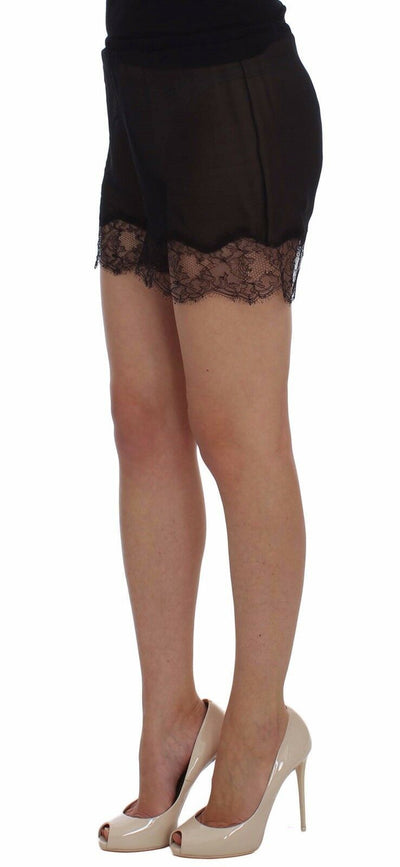 Dolce &amp; Gabbana Zwarte Zijden Nachtkleding Shorts met Bloemenkant