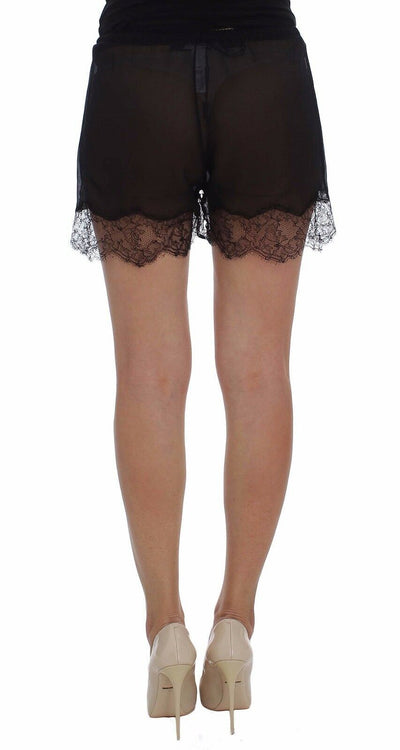 Dolce &amp; Gabbana Zwarte Zijden Nachtkleding Shorts met Bloemenkant