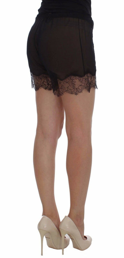 Dolce &amp; Gabbana Zwarte Zijden Nachtkleding Shorts met Bloemenkant