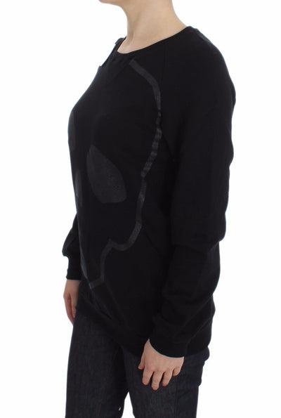 Pull ras du cou en coton noir à imprimé motif Exte