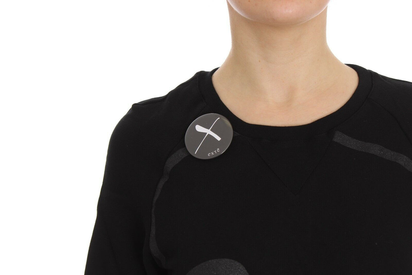 Pull ras du cou en coton noir à imprimé motif Exte