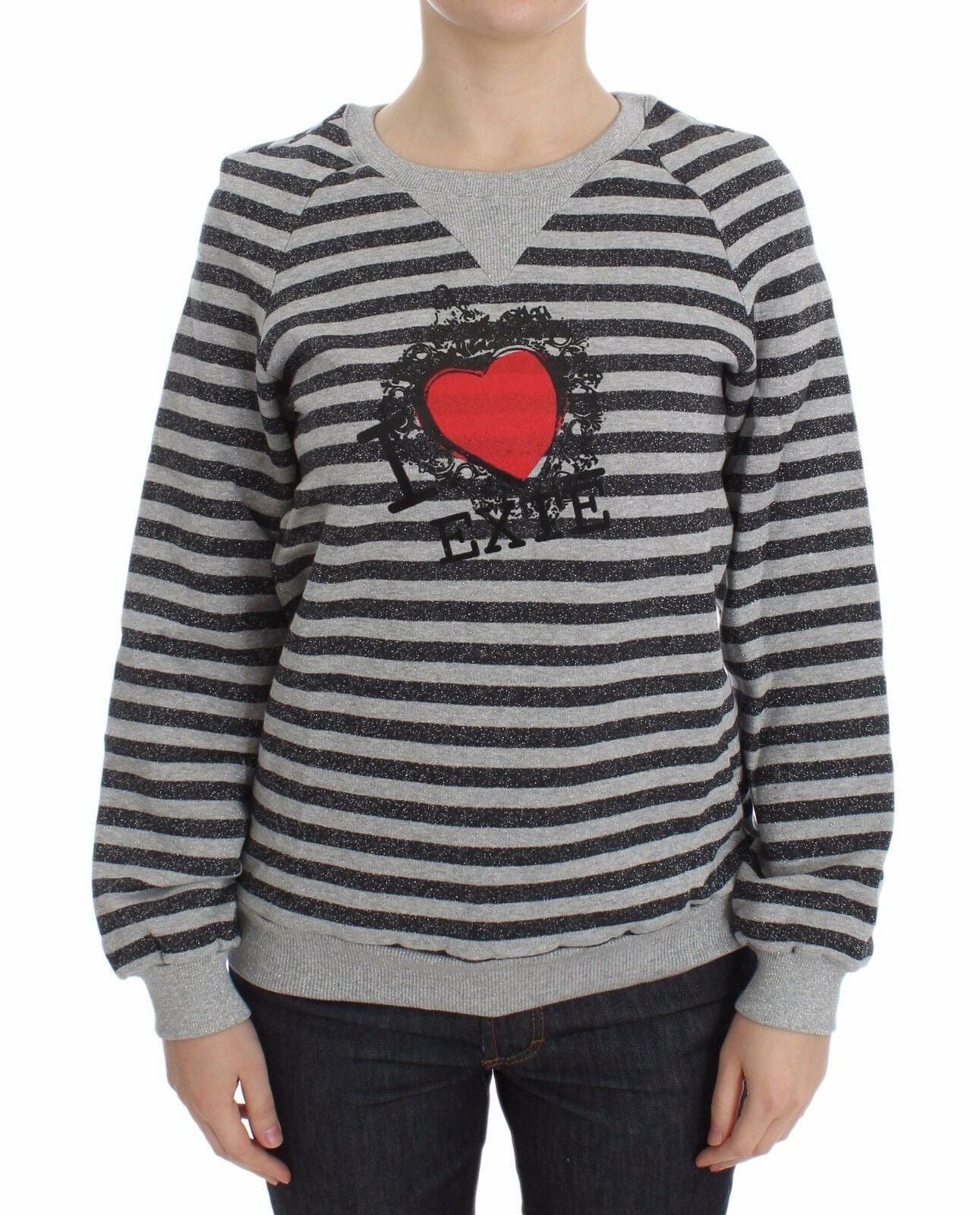 Pull ras du cou en coton rayé gris Exte