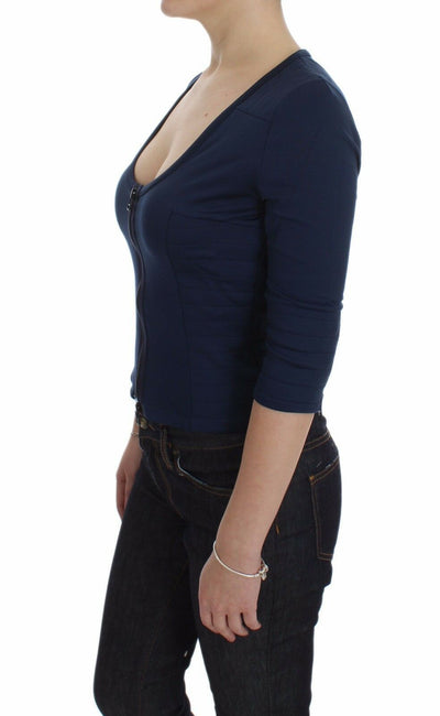 Pull ras du cou profond en coton bleu Exte avec fermeture éclair sur le dessus
