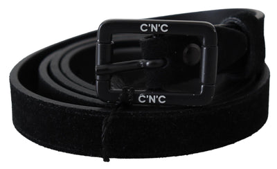 Costume National Black Leather Velvet Buckle Waist Belt