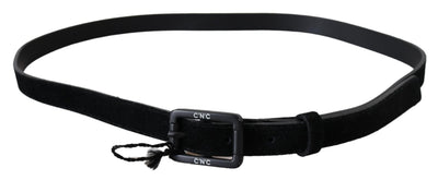 Costume National Black Leather Velvet Buckle Waist Belt