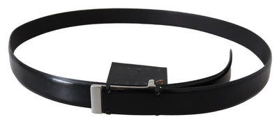 PLEIN SUD Black Leather Silver Chrome Metal Buckle Belt