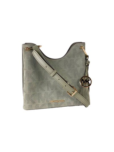 Michael Kors Joan grote geperforeerde suède leren slouchy messenger handtas (legergroen)