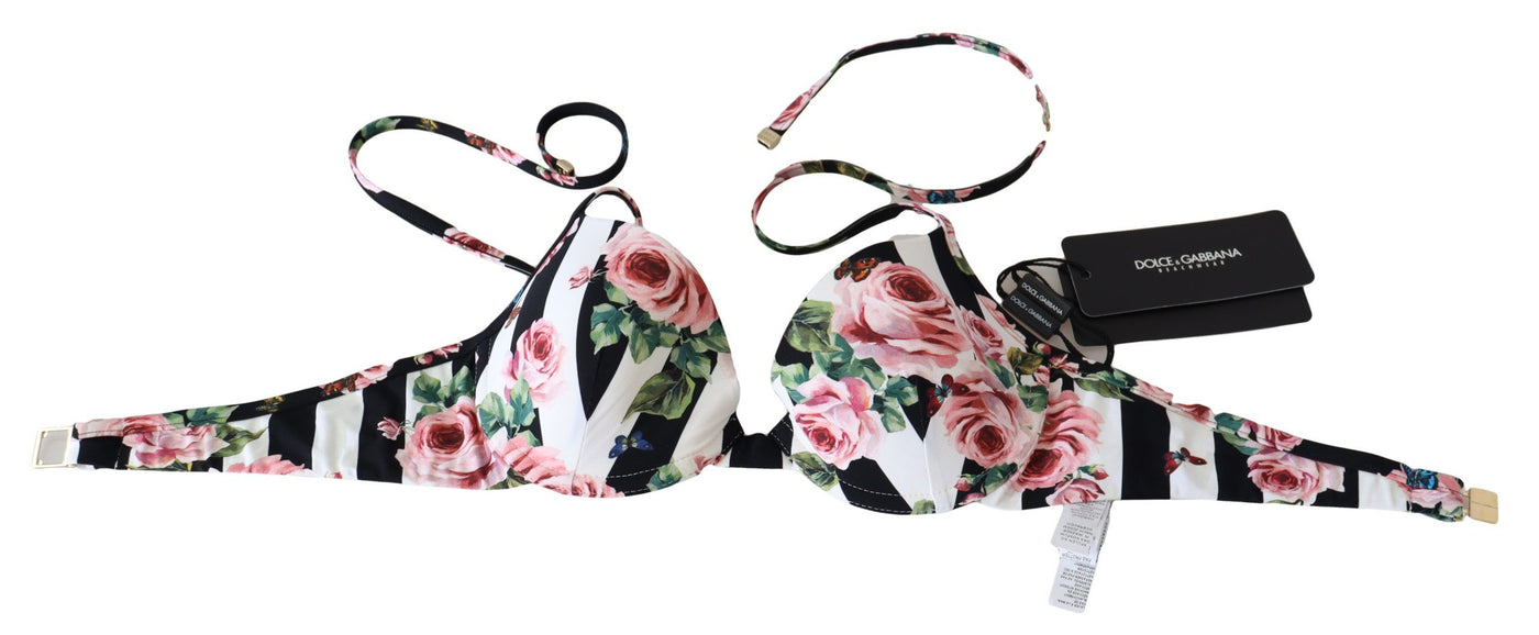 Hauts de bikini Dolce &amp; Gabbana à rayures multicolores et imprimé roses