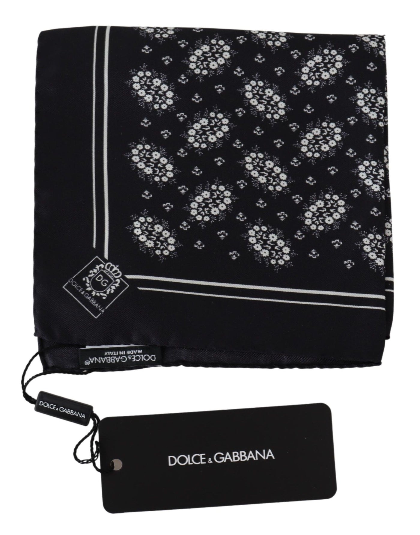 Foulard carré en soie à motifs noirs Dolce &amp; Gabbana
