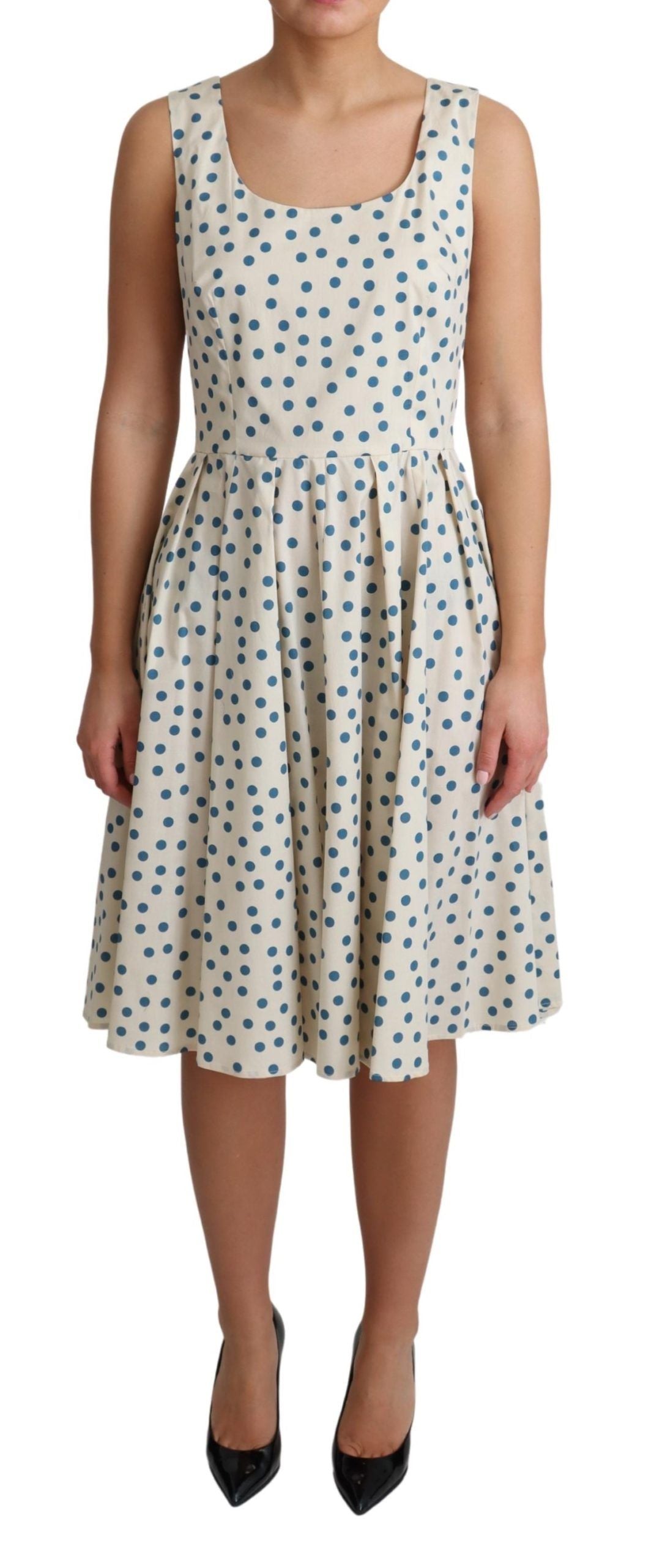 Robe trapèze en coton beige à pois Dolce &amp; Gabbana