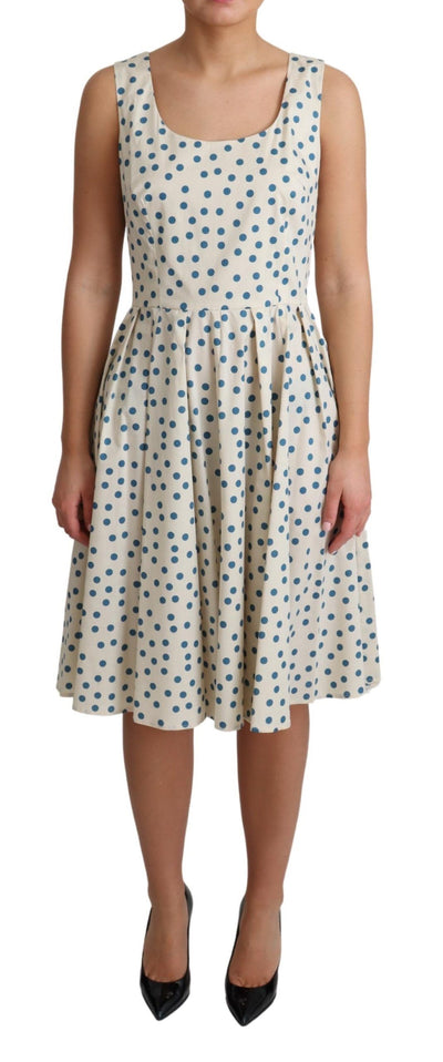 Robe trapèze en coton beige à pois Dolce &amp; Gabbana