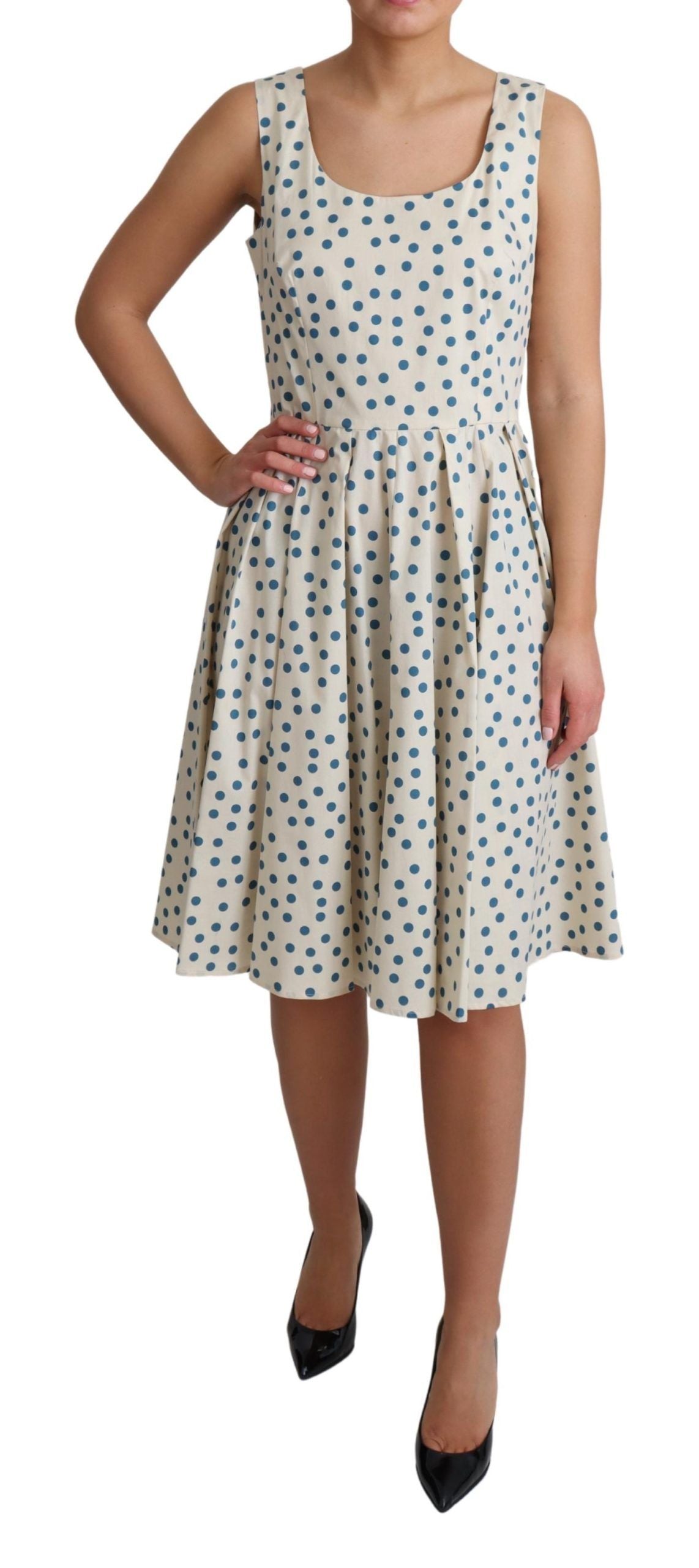 Robe trapèze en coton beige à pois Dolce &amp; Gabbana
