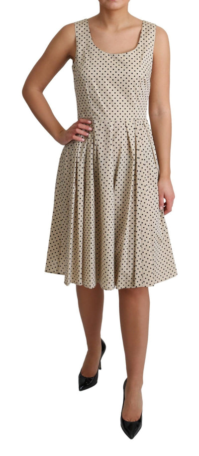 Robe trapèze en coton beige à pois Dolce &amp; Gabbana