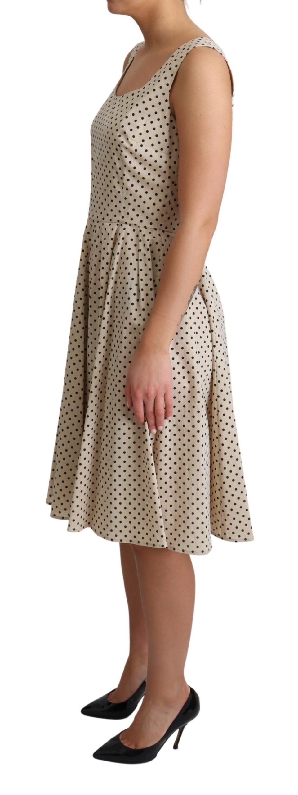 Robe trapèze en coton beige à pois Dolce &amp; Gabbana