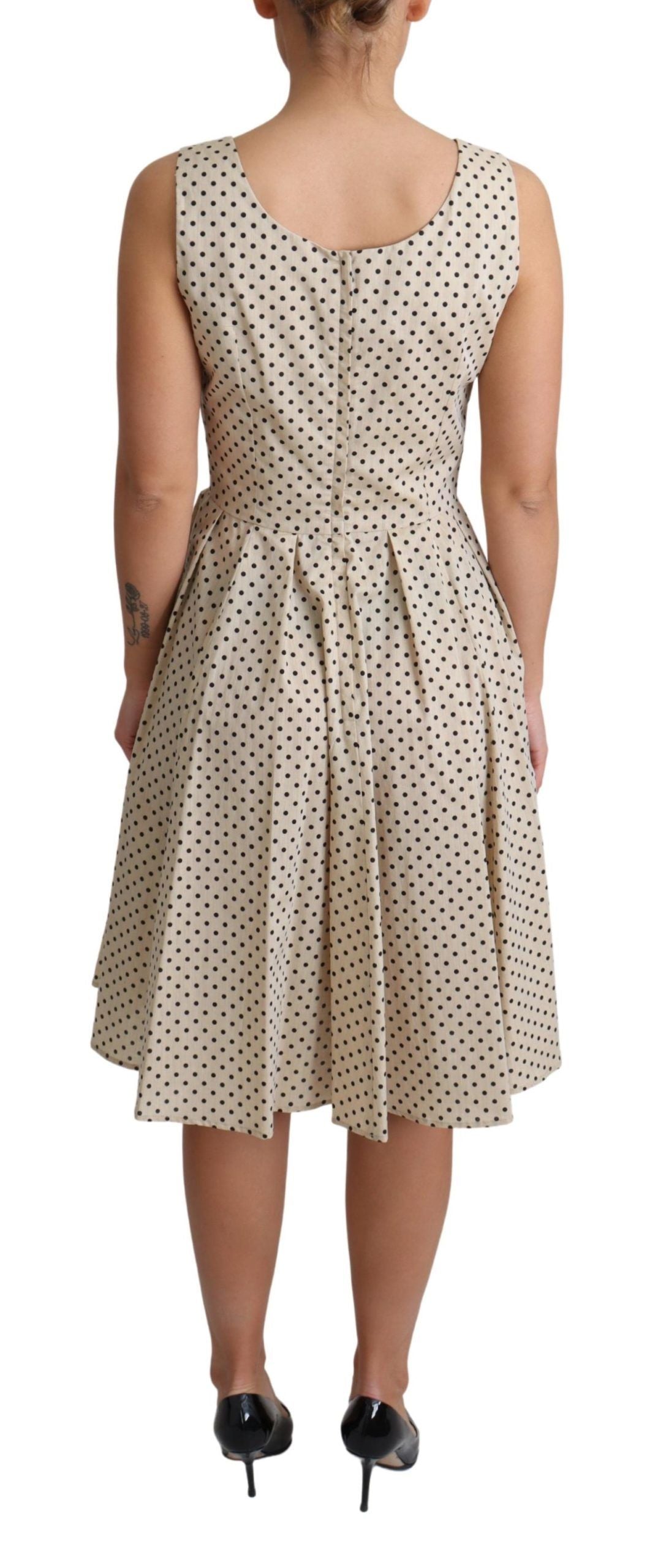 Robe trapèze en coton beige à pois Dolce &amp; Gabbana