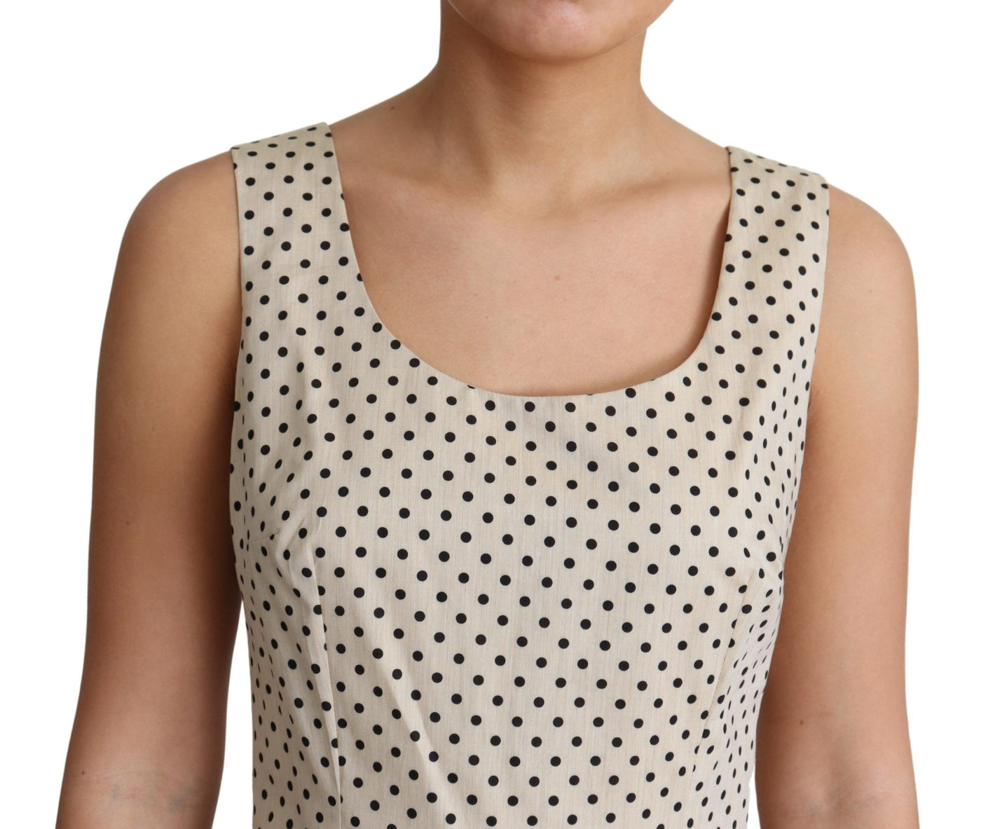 Robe trapèze en coton beige à pois Dolce &amp; Gabbana