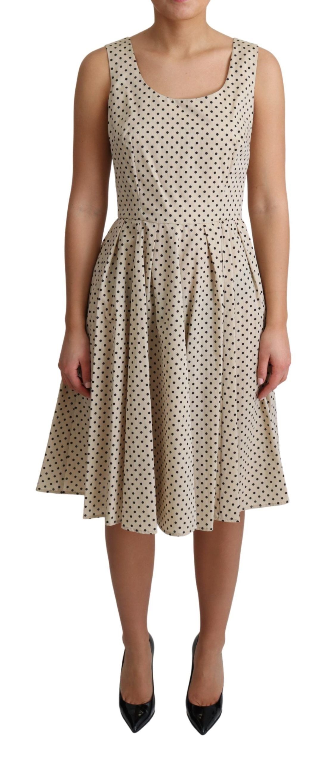 Robe trapèze en coton beige à pois Dolce &amp; Gabbana