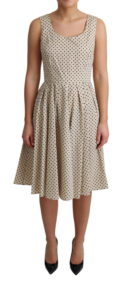 Robe trapèze en coton beige à pois Dolce &amp; Gabbana