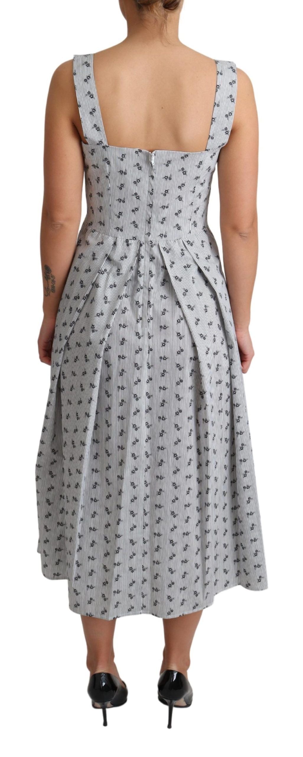 Robe trapèze en coton à fleurs bleu et blanc Dolce &amp; Gabbana