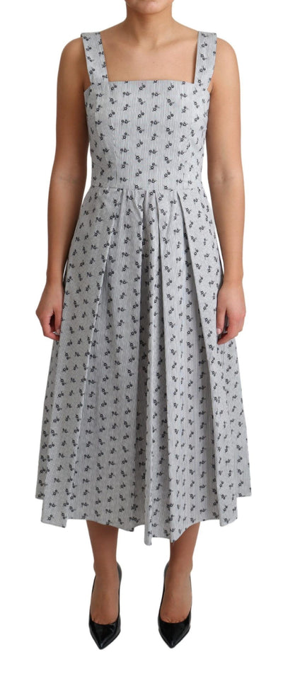 Robe trapèze en coton à fleurs bleu et blanc Dolce &amp; Gabbana