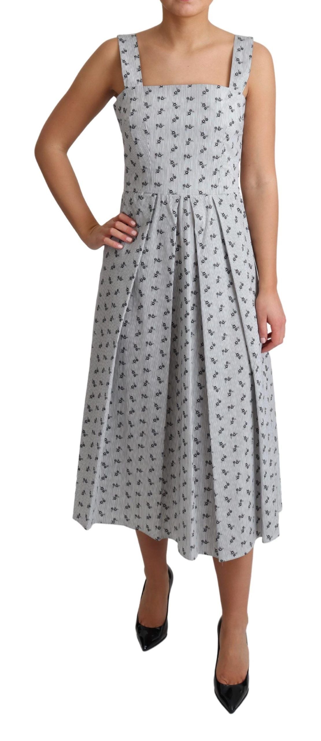 Robe trapèze en coton à fleurs bleu et blanc Dolce &amp; Gabbana