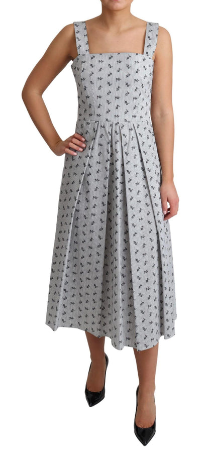 Robe trapèze en coton à fleurs bleu et blanc Dolce &amp; Gabbana