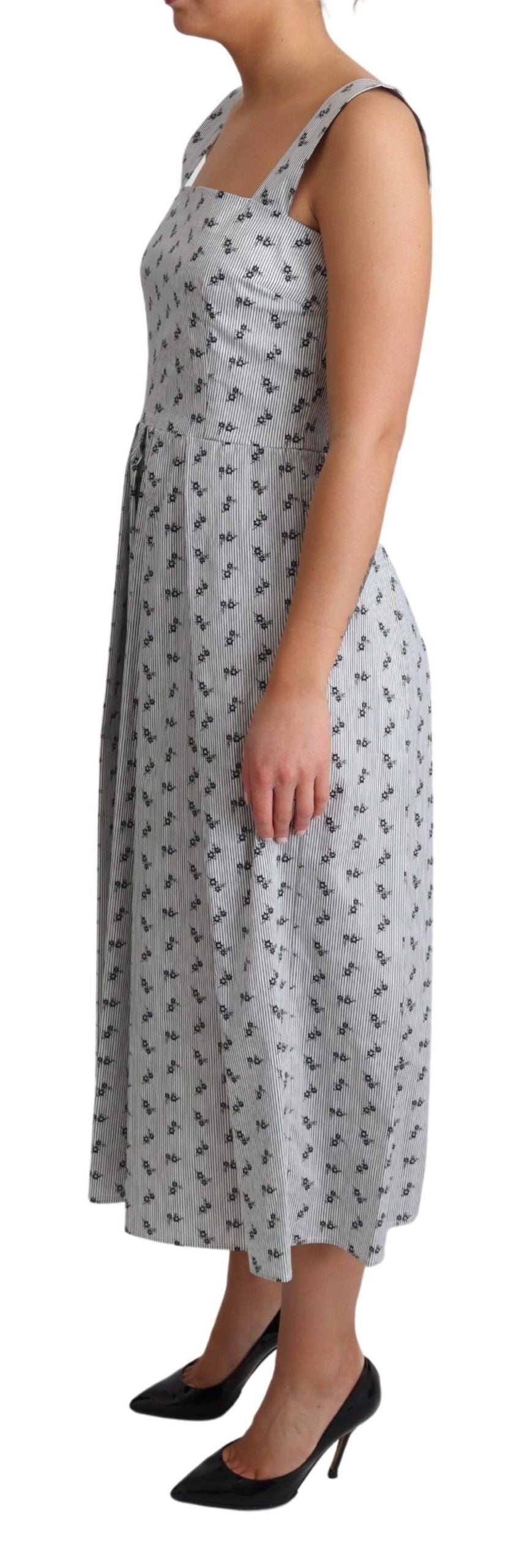 Robe trapèze en coton à fleurs bleu et blanc Dolce &amp; Gabbana