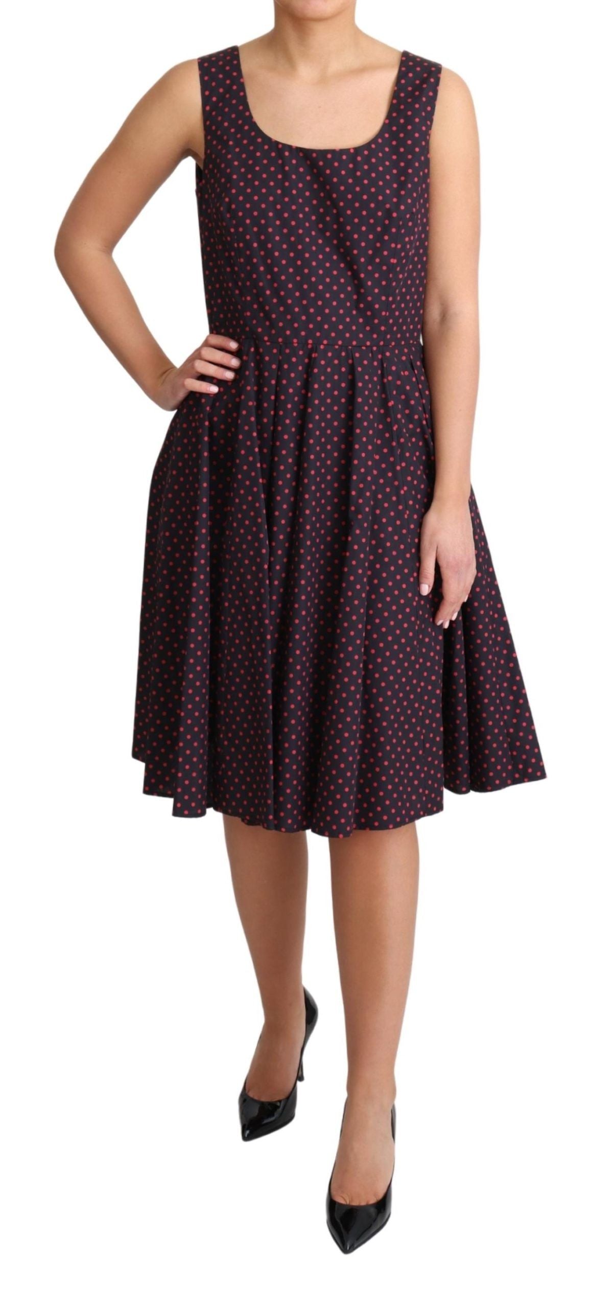Robe trapèze en coton à pois rouges et bleus Dolce &amp; Gabbana
