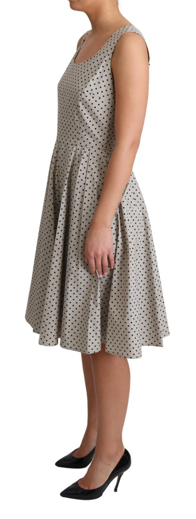 Robe trapèze en coton beige à pois Dolce &amp; Gabbana