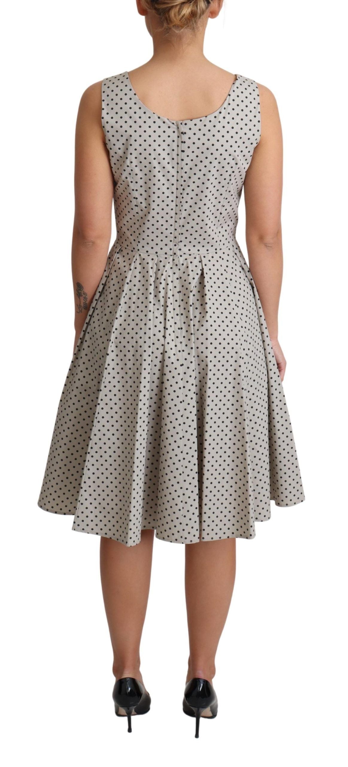 Robe trapèze en coton beige à pois Dolce &amp; Gabbana