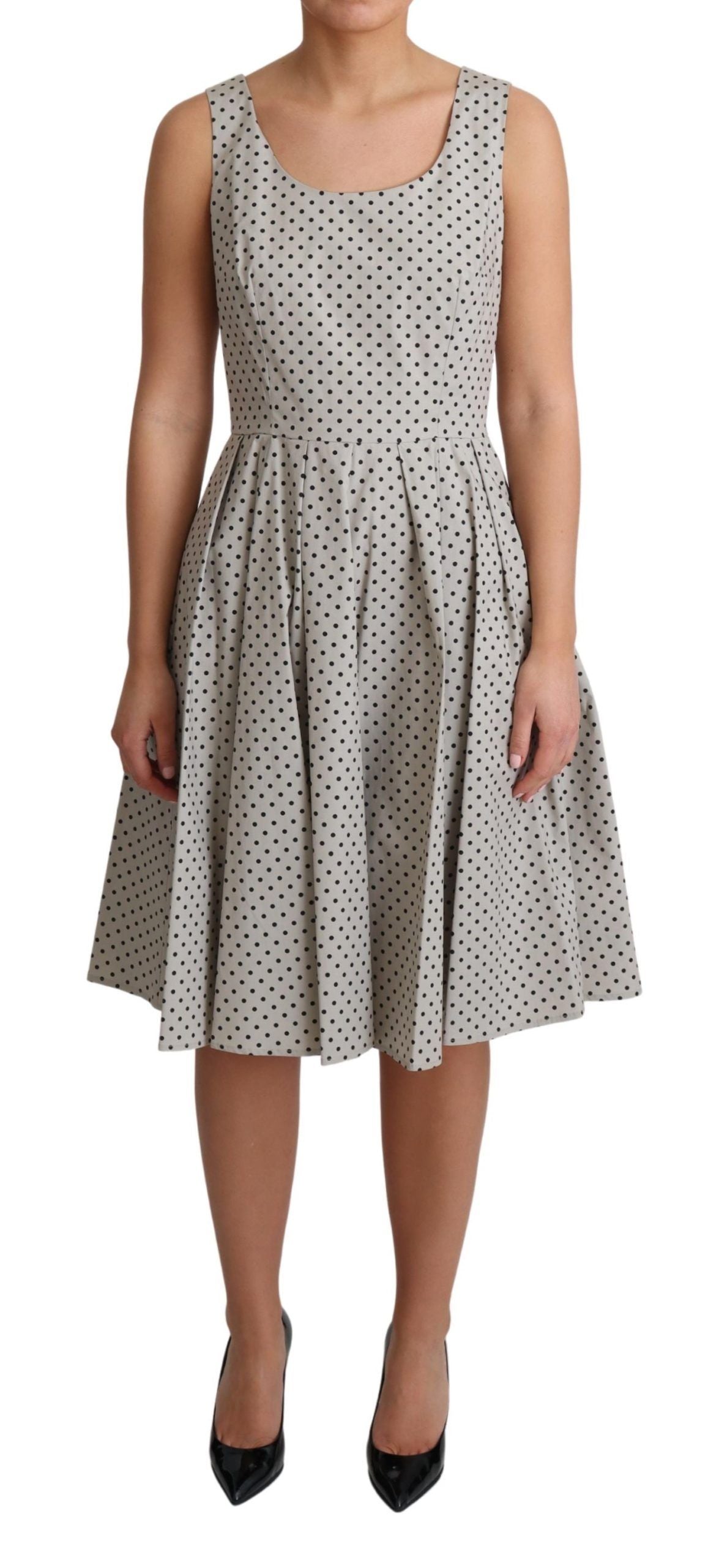 Robe trapèze en coton beige à pois Dolce &amp; Gabbana