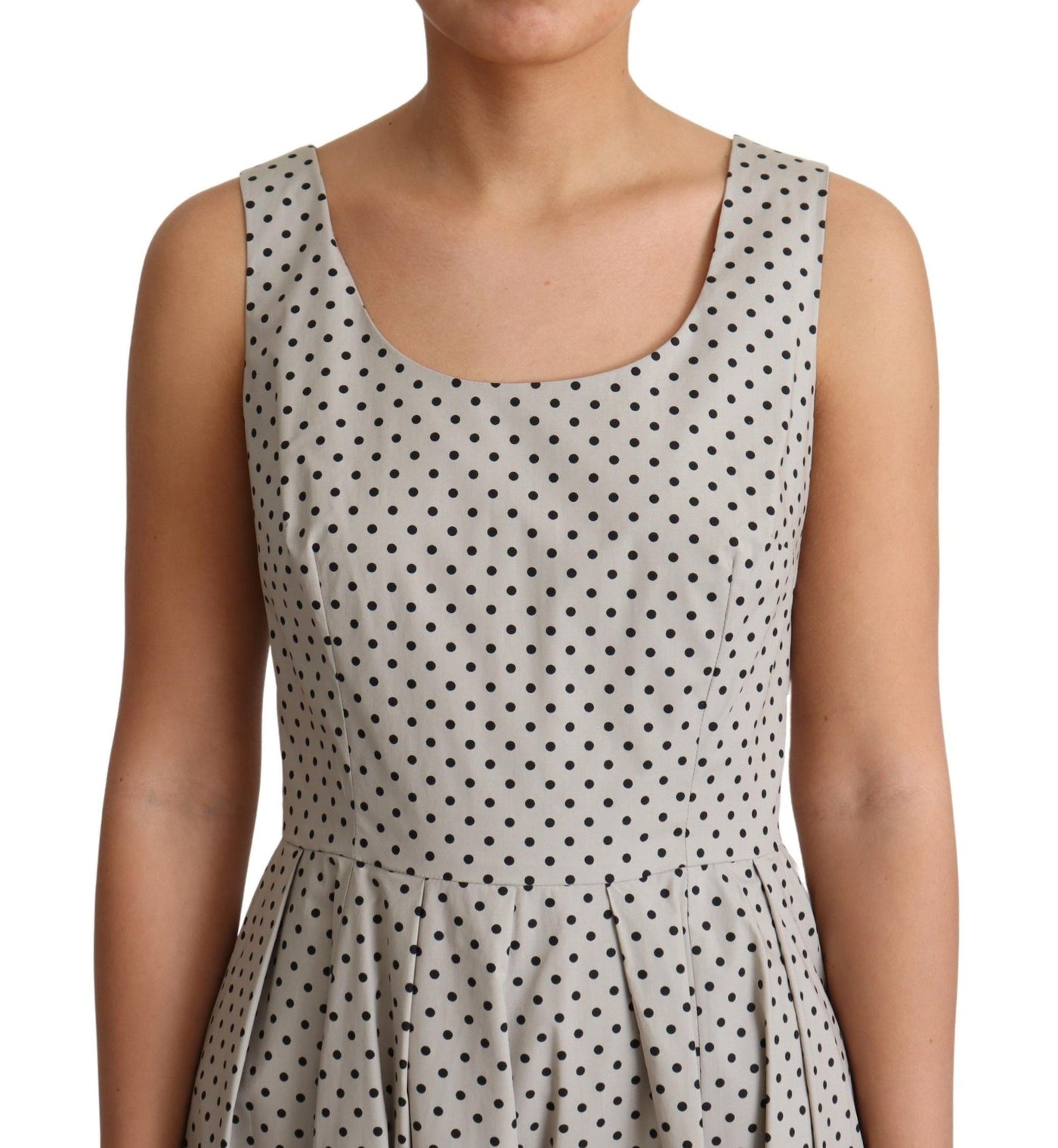 Robe trapèze en coton beige à pois Dolce &amp; Gabbana
