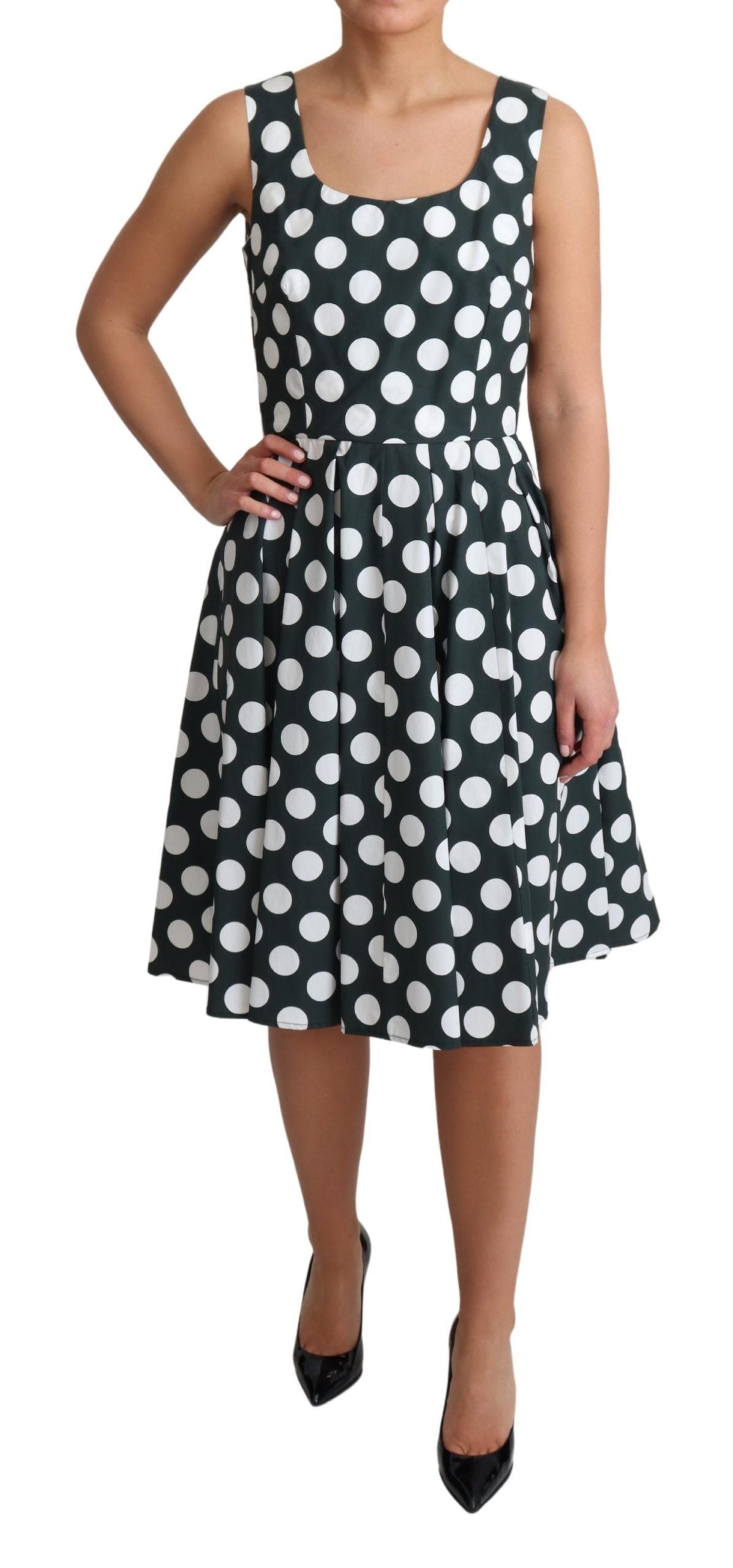 Robe trapèze en coton à pois verts Dolce &amp; Gabbana