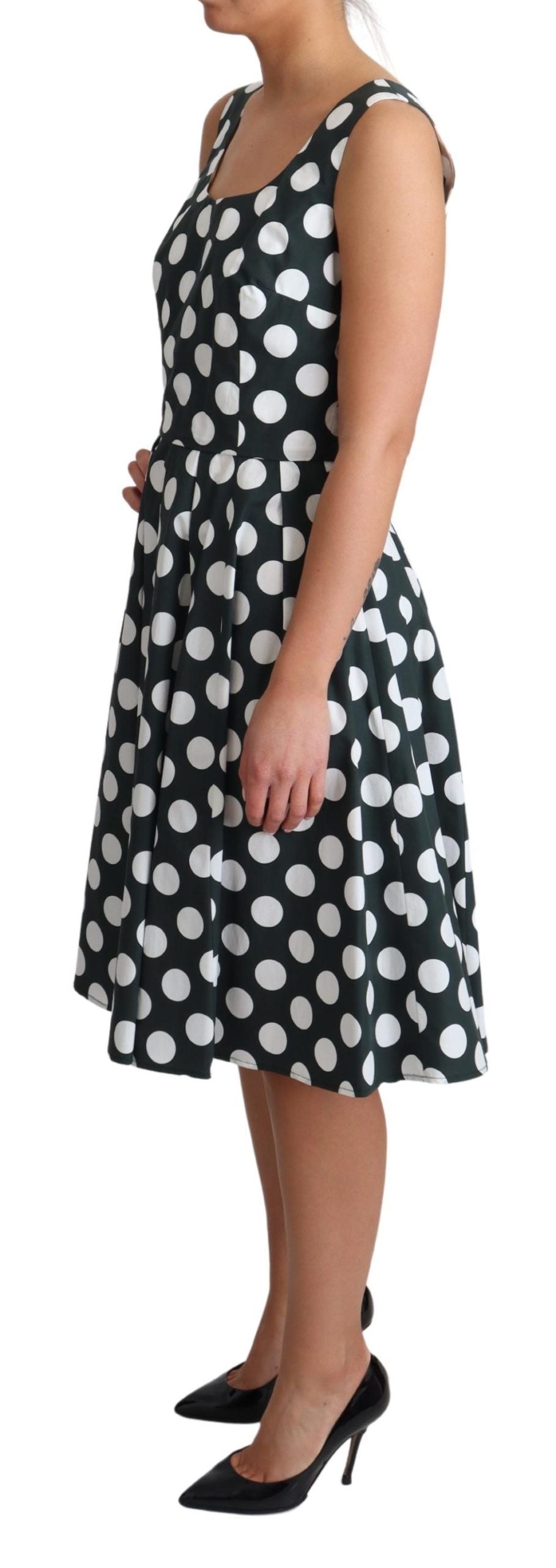 Robe trapèze en coton à pois verts Dolce &amp; Gabbana