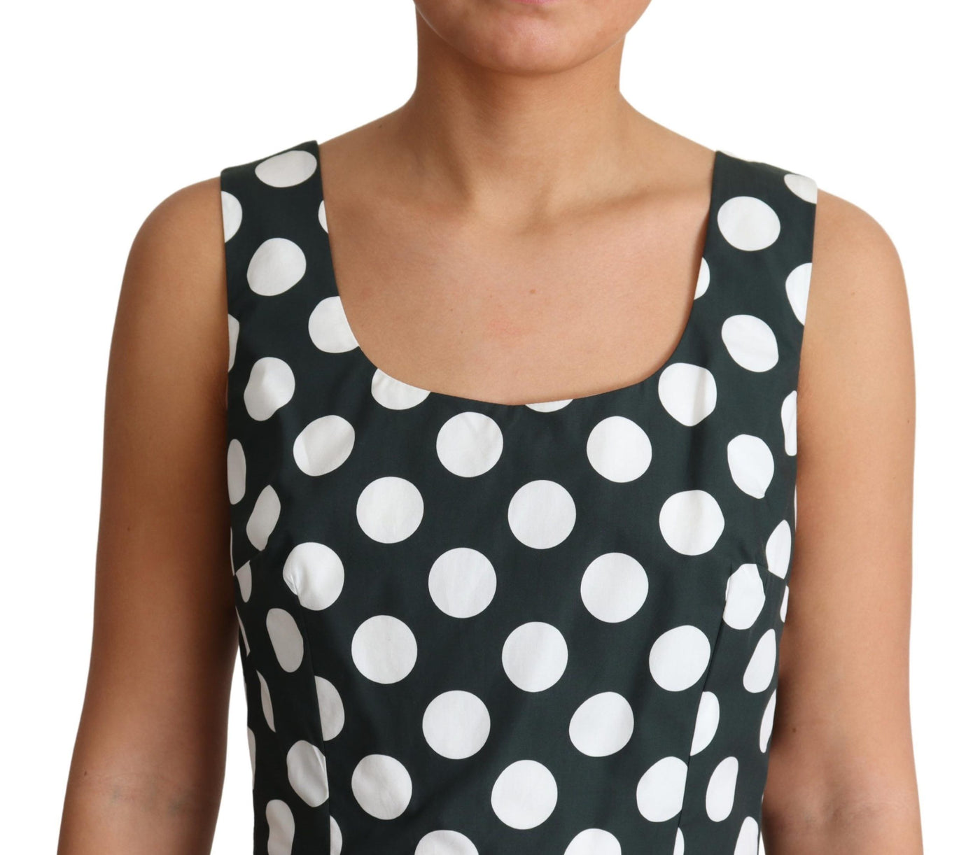 Robe trapèze en coton à pois verts Dolce &amp; Gabbana