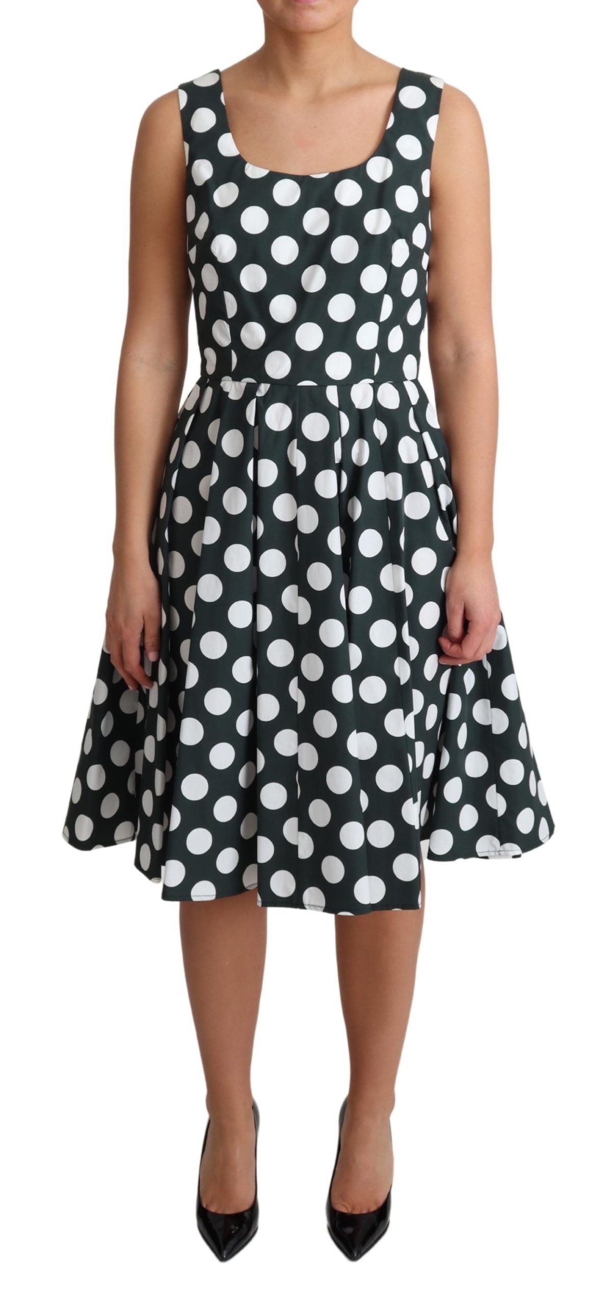Robe trapèze en coton à pois verts Dolce &amp; Gabbana
