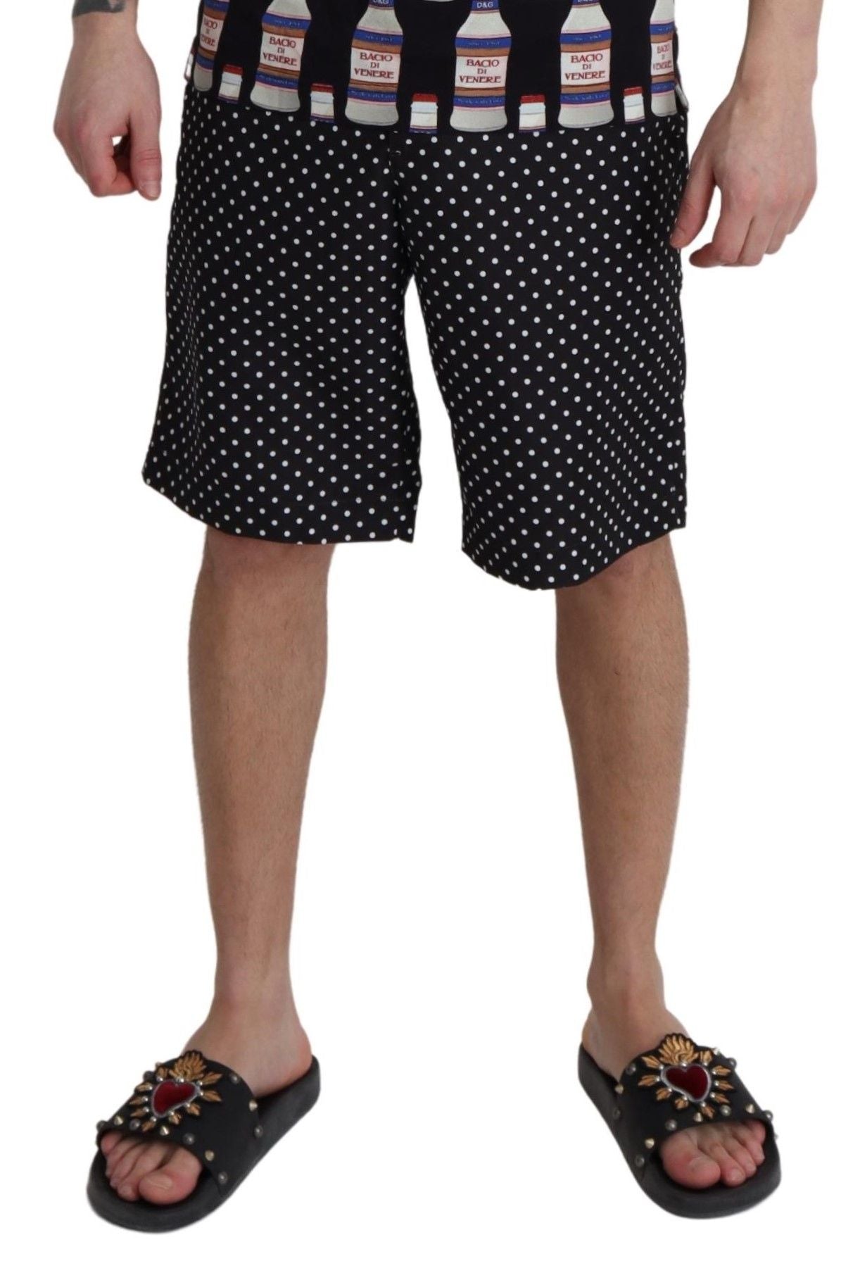 Dolce &amp; Gabbana Zwarte Polka Dots Strandkleding Shorts Badmode