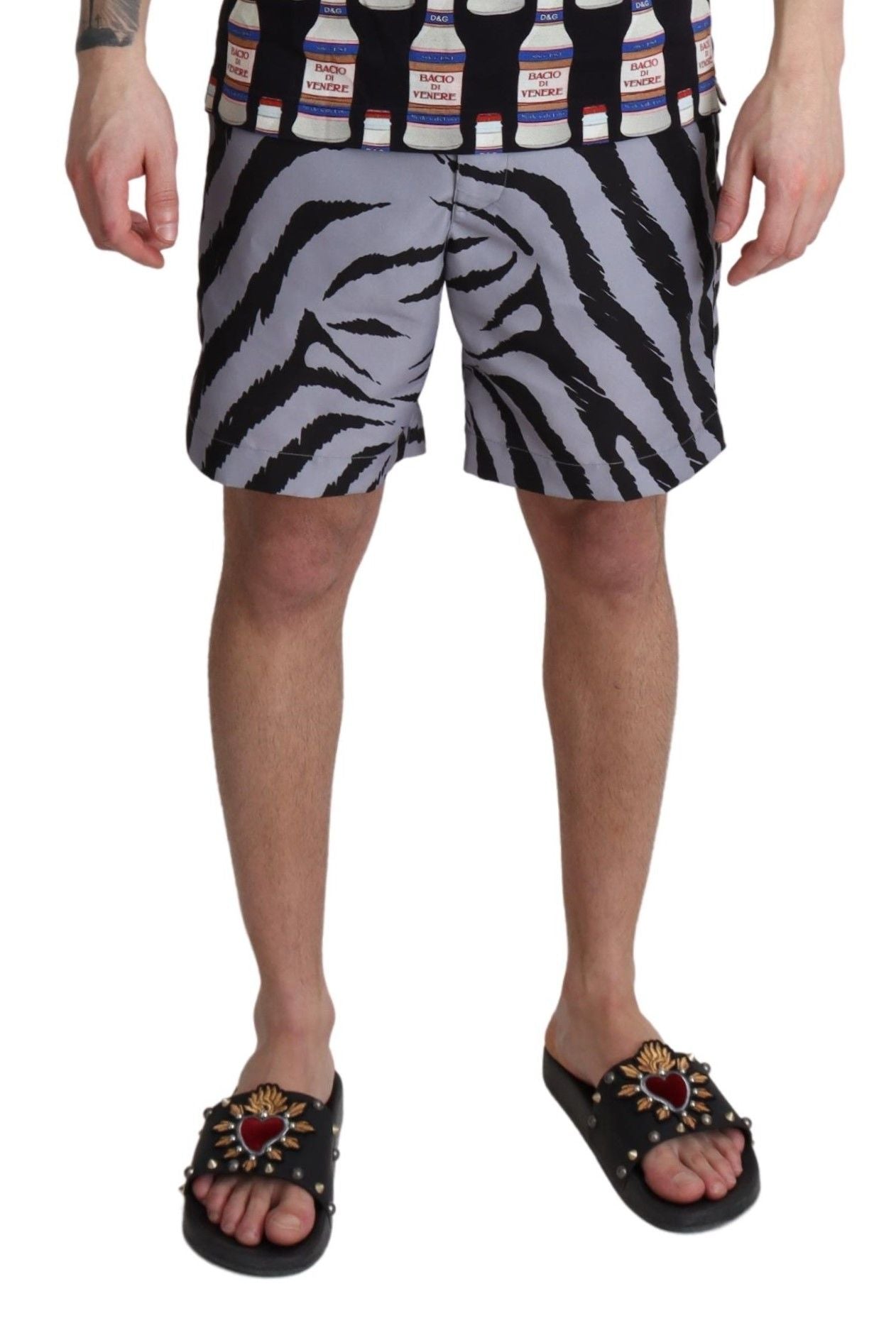 Short de plage gris à imprimé zèbre Dolce &amp; Gabbana