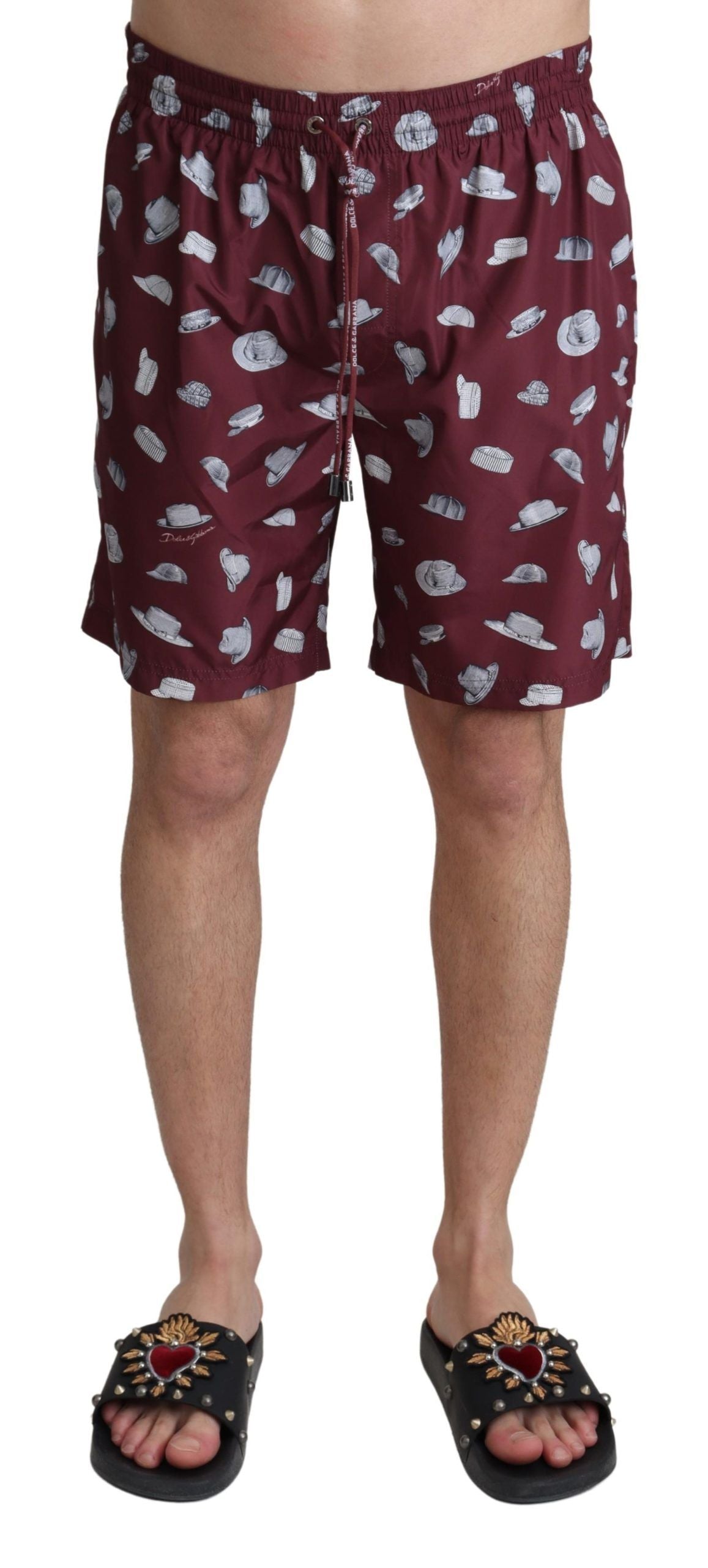 Dolce &amp; Gabbana Bordeaux Chapeaux Imprimé Maillots de bain Shorts Maillots de bain