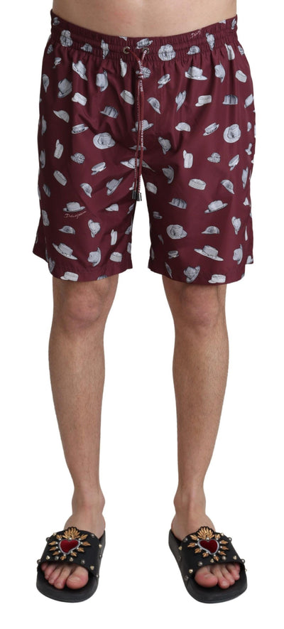 Dolce &amp; Gabbana Bordeaux Chapeaux Imprimé Maillots de bain Shorts Maillots de bain