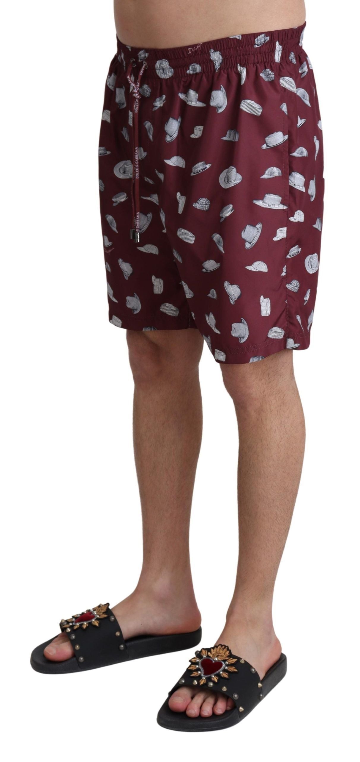 Dolce &amp; Gabbana Bordeaux Chapeaux Imprimé Maillots de bain Shorts Maillots de bain