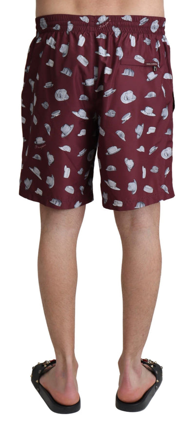 Dolce &amp; Gabbana Bordeaux Chapeaux Imprimé Maillots de bain Shorts Maillots de bain