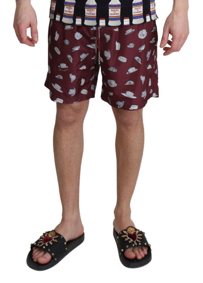 Dolce &amp; Gabbana Bordeaux Chapeaux Imprimé Maillots de bain Shorts Maillots de bain
