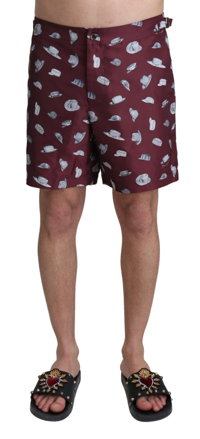 Dolce &amp; Gabbana Bordeaux Chapeaux Imprimé Maillots de bain Shorts Maillots de bain